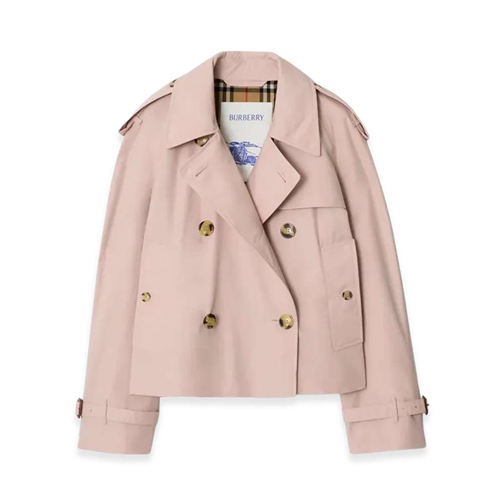 Burberry Women's Cropped Tropical Gabardine Trench Jacket "Pale Sugar Pink"
