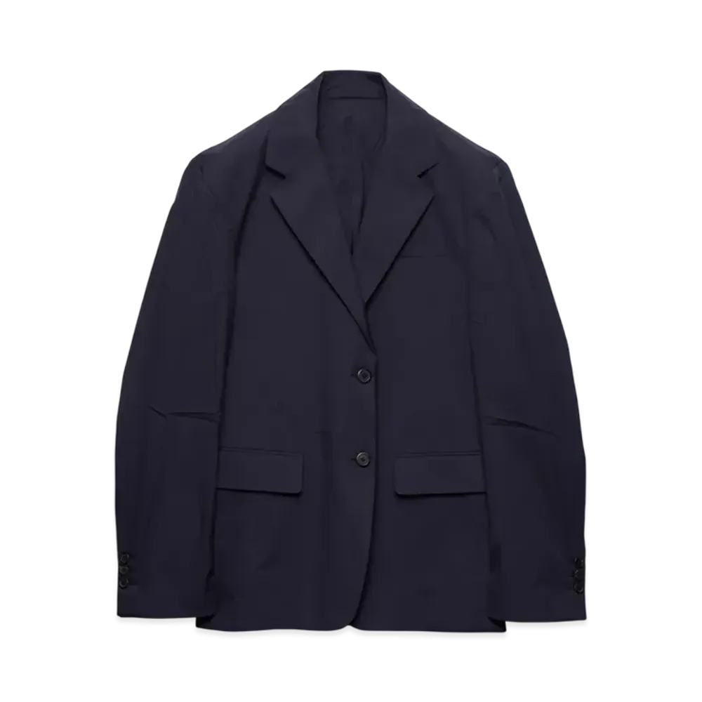 PRADA Women's Single-Breasted Stretch Poplin Jacket "Navy"