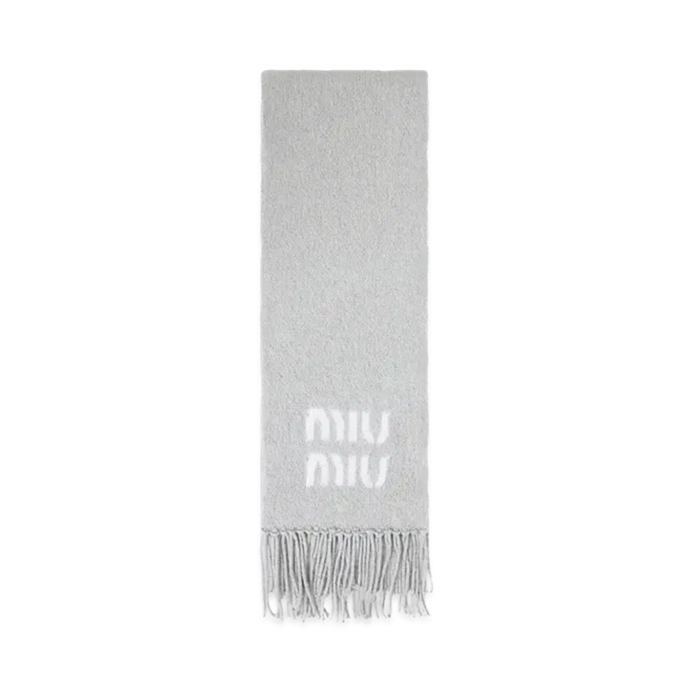 MIU MIU Women's Merino Wool Scarf With Logo "Gray"