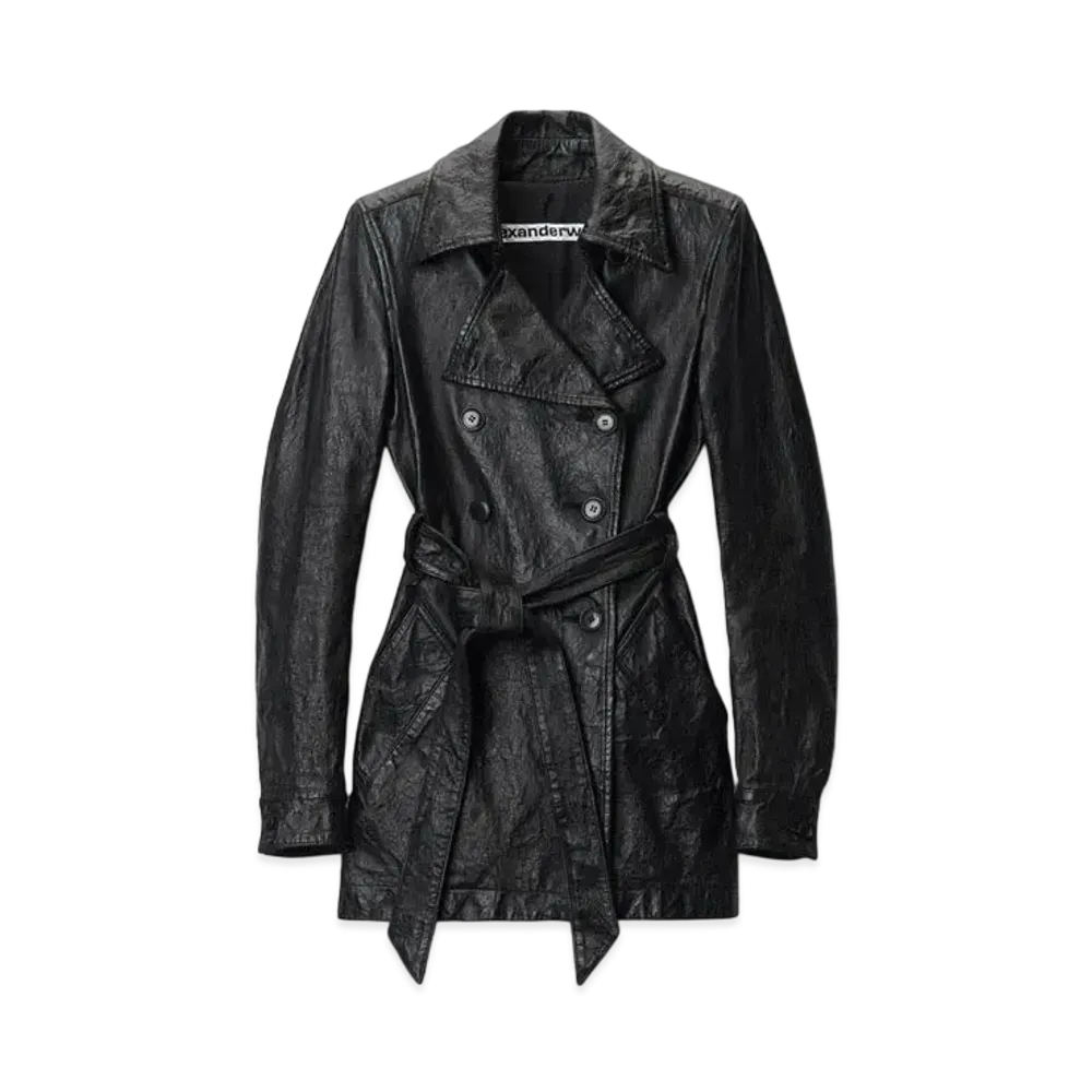Alexander Wang Memory Lambskin Leather Cropped Trench Coat "Black"