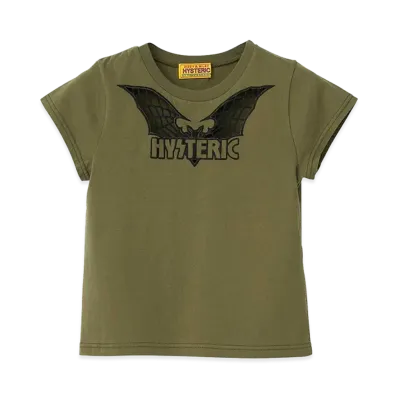 HYSTERIC GLAMOUR Women's Bat Web Embroidered Baby Tee "Khaki"
