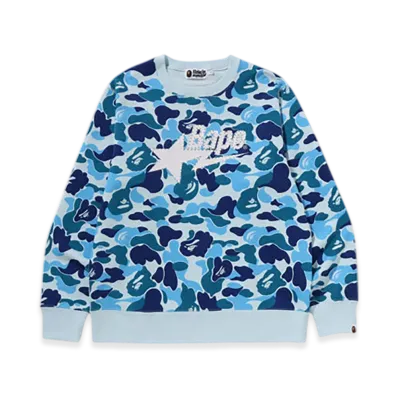 A BATHING APE ABC Camo Rhinestone Bape Sta Crewneck Sweatshirt "Blue"