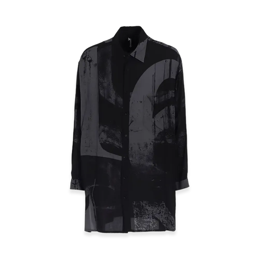 Ground Y Rayon Print Number Pattern Long Shirt "Black/Gray"