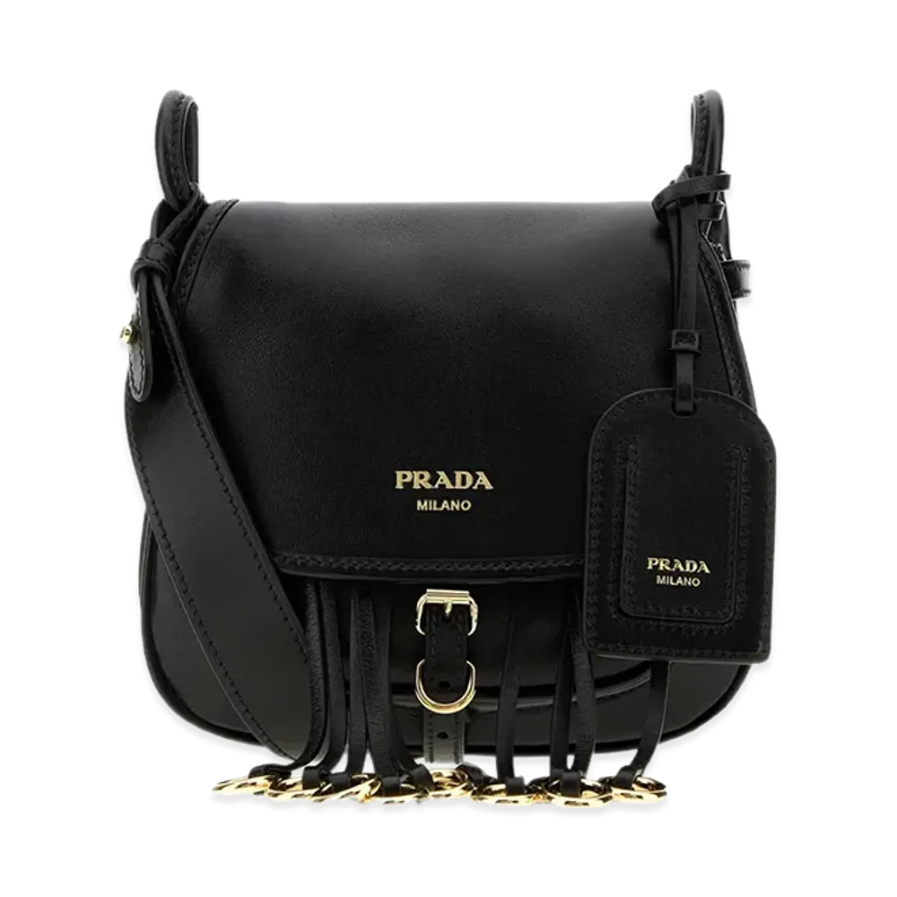 PRADA Women's Canvas And Leather Crossbody Bag "Black"