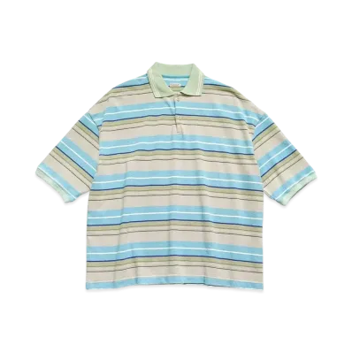 KAPITAL Multi Border Pique Box Polo "Beige Blue"