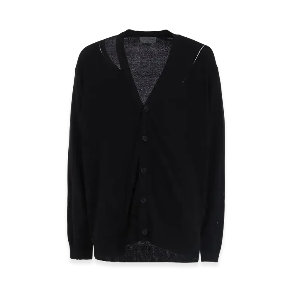 Yohji Yamamoto POUR HOMME 12G2P Jersey Dioganal Pattern Shoulder Slit V CD "Black"