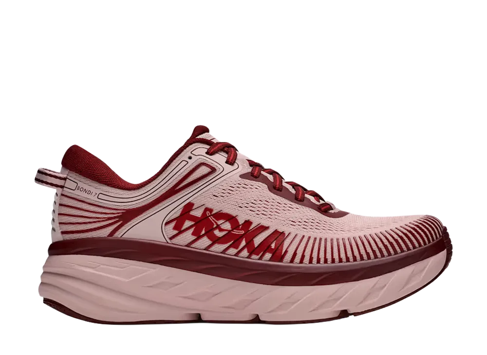 Hoka Women's Bondi 7  "Pink Opal/Varsity Burgundy"