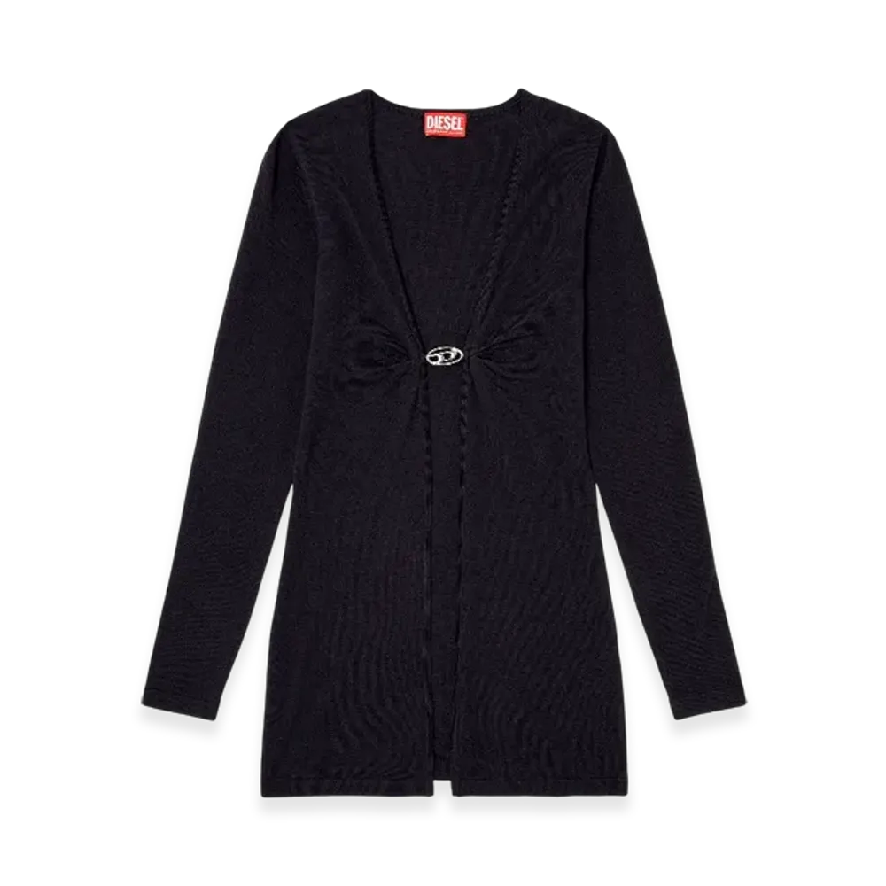 Diesel M-Pierry-Long Longline Wool Cardigan With Open Front "Dark Blue"