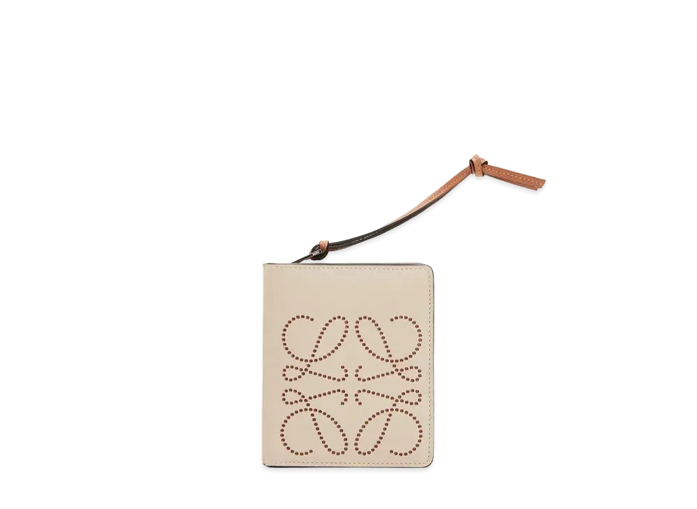 LOEWE Brand Compact Zip Wallet In Calfskin "Light Oat / Tan"