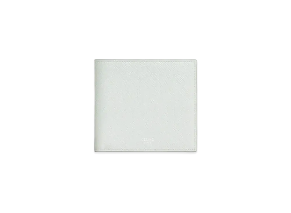 CELINE Bi-Fold Wallet With Coin In Grained Calfskin "Pale Grey"