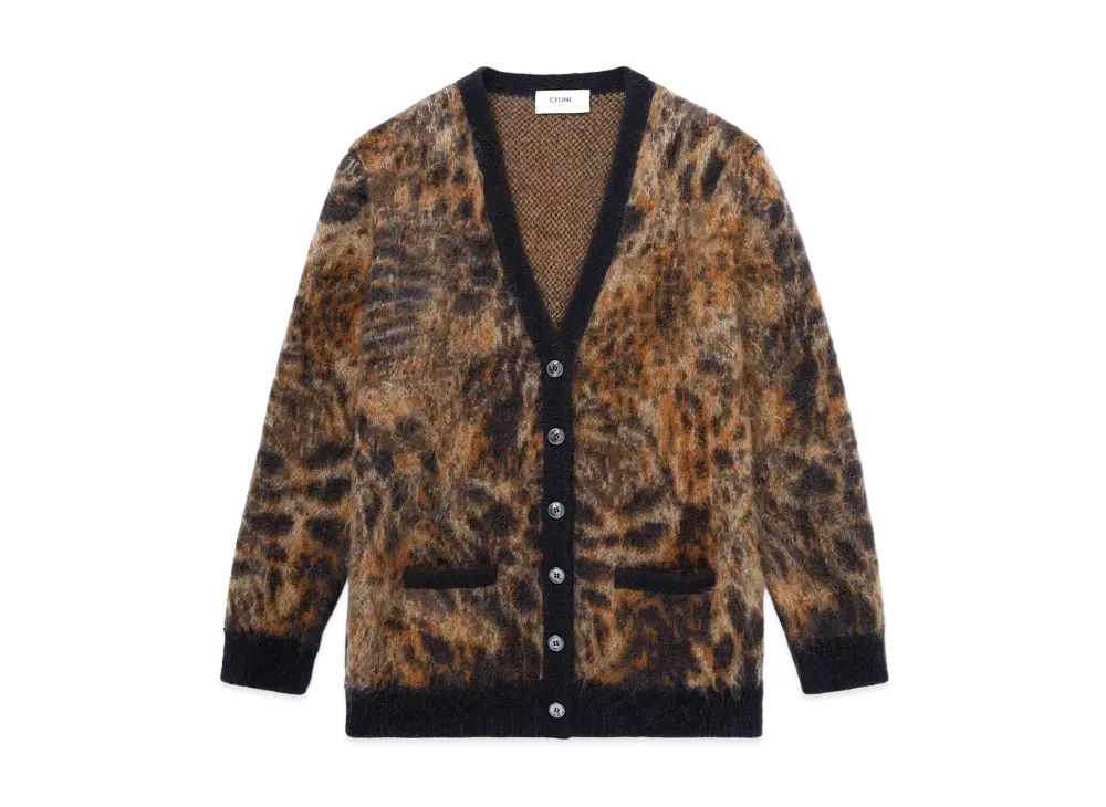 CELINE Long Car Digan / Brush Domo Hair "Black/Camel"