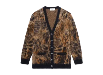 CELINE Long Car Digan / Brush Domo Hair "Black/Camel"