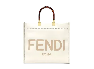 FENDI Sunshine Medium Leather Shopper "White"