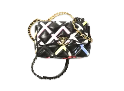 CHANEL 19 Hand Bag Lambskin & Print Fabric "Black/Multicolor"