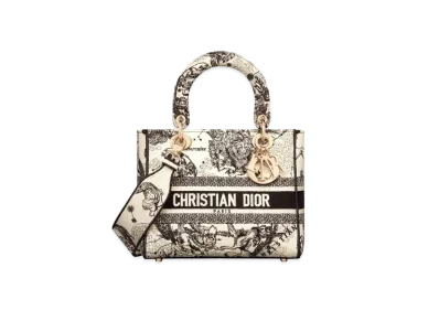 Dior Lady D-Lite Medium Bag Towal De Juy Zodiac Embroidery "Latte/Black"