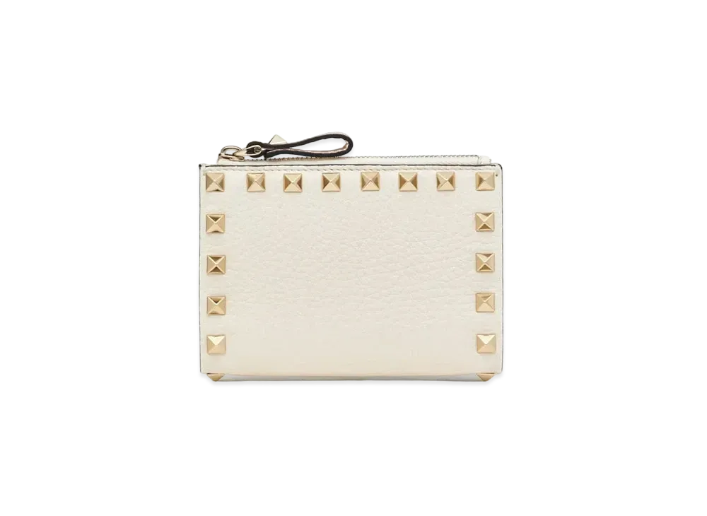 Valentino Rockstud Grainy Calfskin Keychain "Light Ivory"