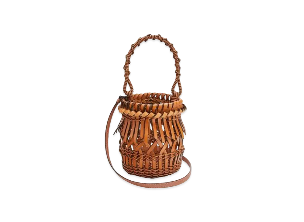LOEWE Small Fringes Bucket Bag In Calfskin "Tan"