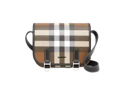 Burberry Check Print & Leather Messenger Bag "Dark Barch Brown"