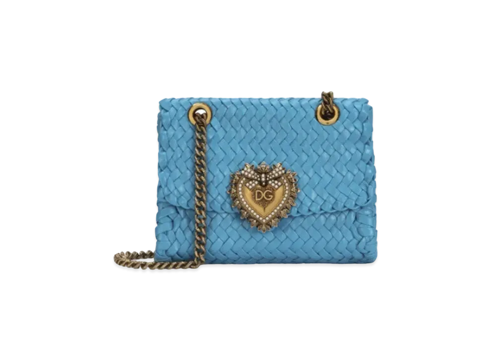 Dolce&Gabbana Devotion Shoulder Bag Small Woven Nappa "Turquoise"