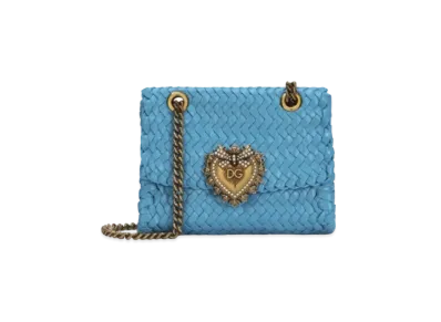 Dolce&Gabbana Devotion Shoulder Bag Small Woven Nappa "Turquoise"