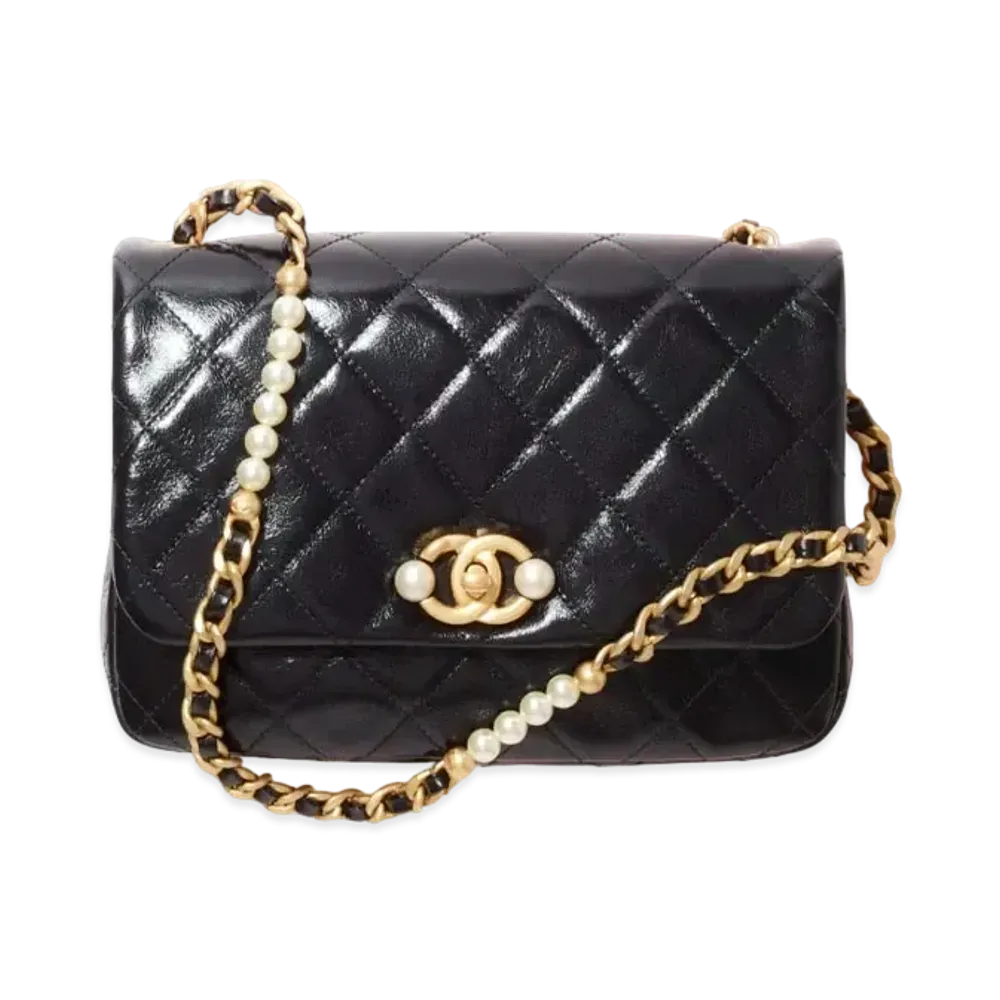 CHANEL Small Flap Bag Calfskin & Costume Pearl "Black"