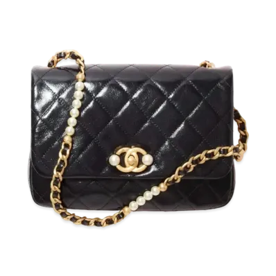 CHANEL Small Flap Bag Calfskin & Costume Pearl "Black"