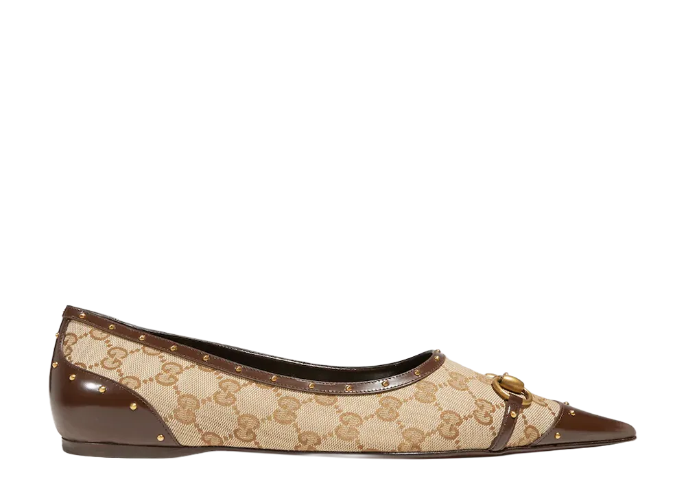 GUCCI Point-Toe Studded Loafer "Beige/Brown"