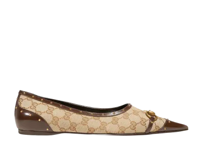GUCCI Point-Toe Studded Loafer "Beige/Brown"