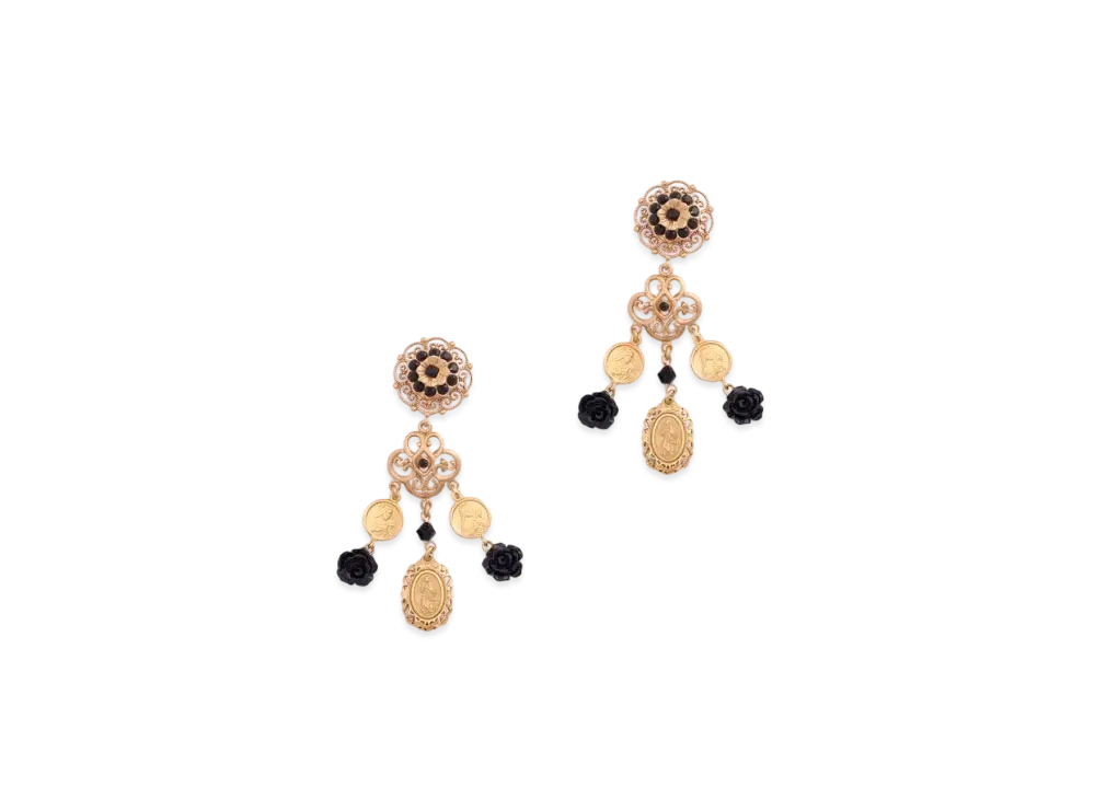 Dolce&Gabbana Clip-On Drop Earrings With Roses And Flowers "Gold"
