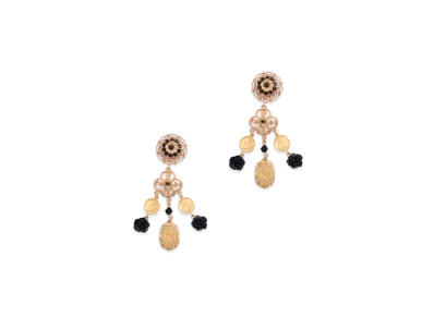 Dolce&Gabbana Clip-On Drop Earrings With Roses And Flowers "Gold"