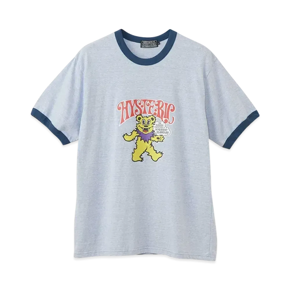 HYSTERIC GLAMOUR Fire Bear Glitter T-Shirt "Blue"