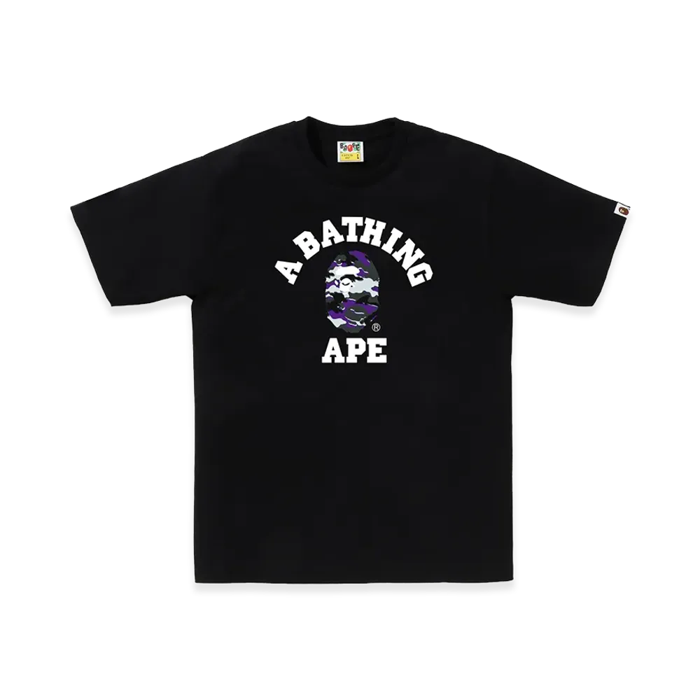 A BATHING APE Glitch Woodland Camo College Tee "Black/Purple"