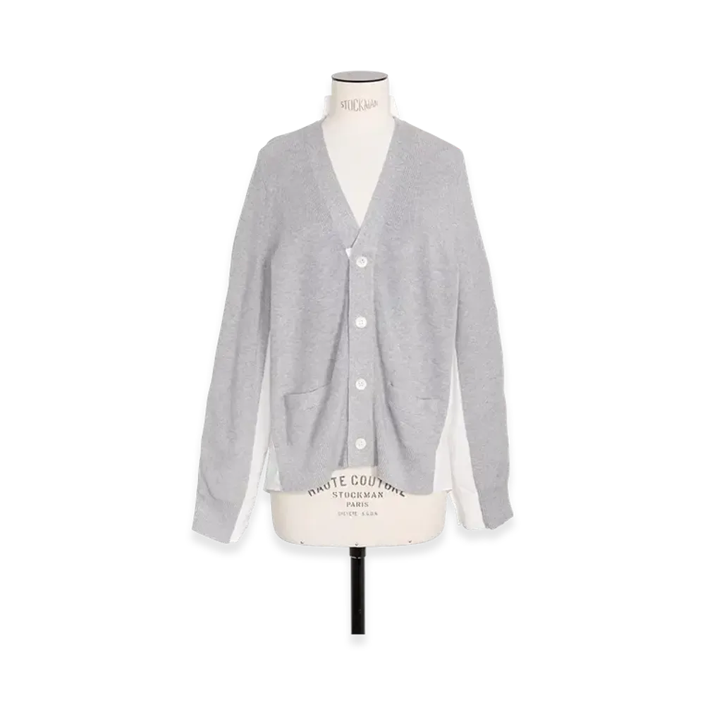 sacai Cotton Knit x Cotton Poplin Cardigan "Light Grey/Off White"