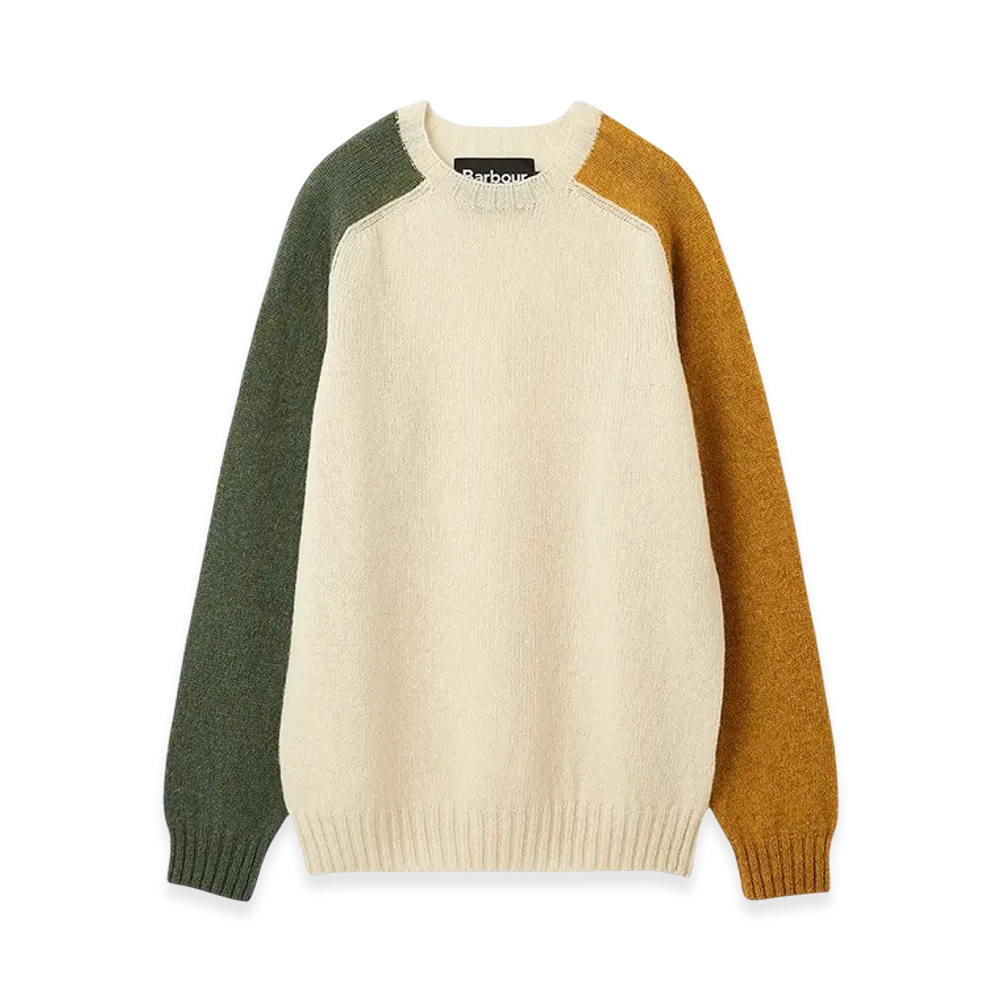 Barbour Color Block Crew Neck Shetland Knit "Cream"