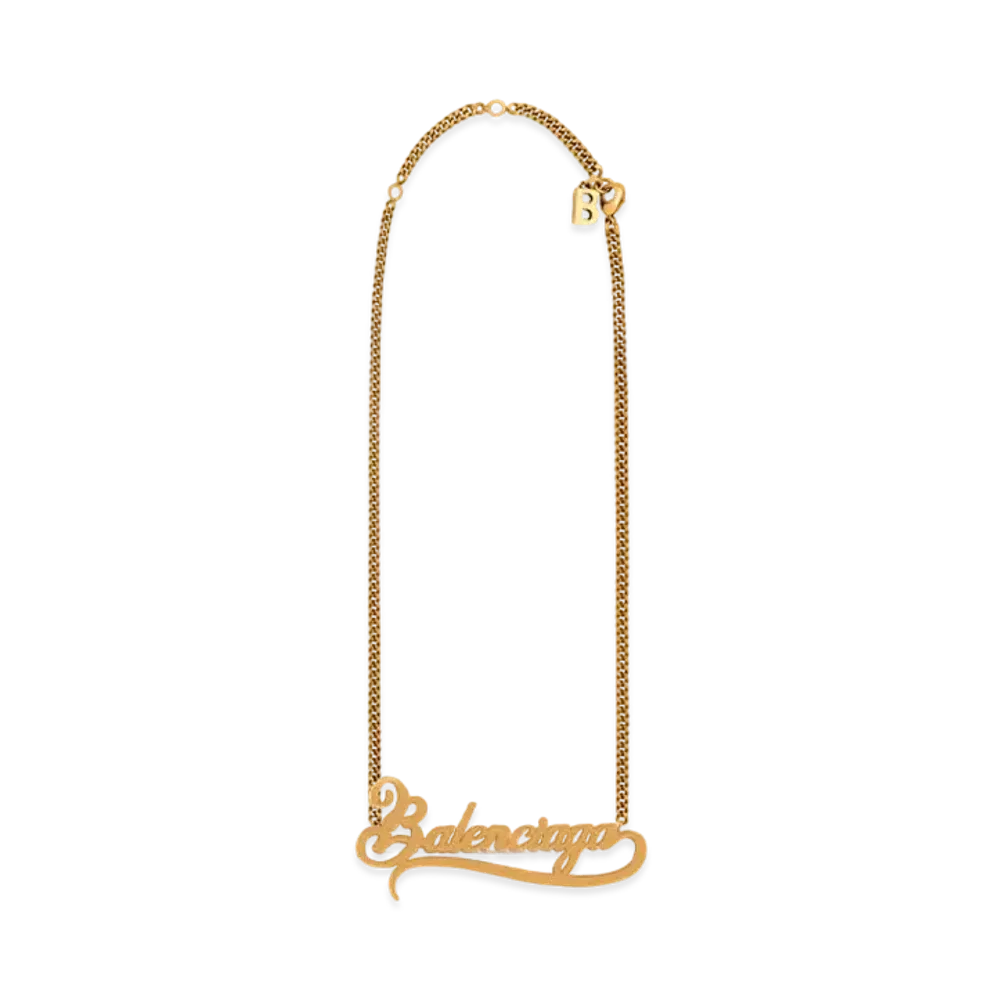 BALENCIAGA Typo Logo Necklace "Gold"