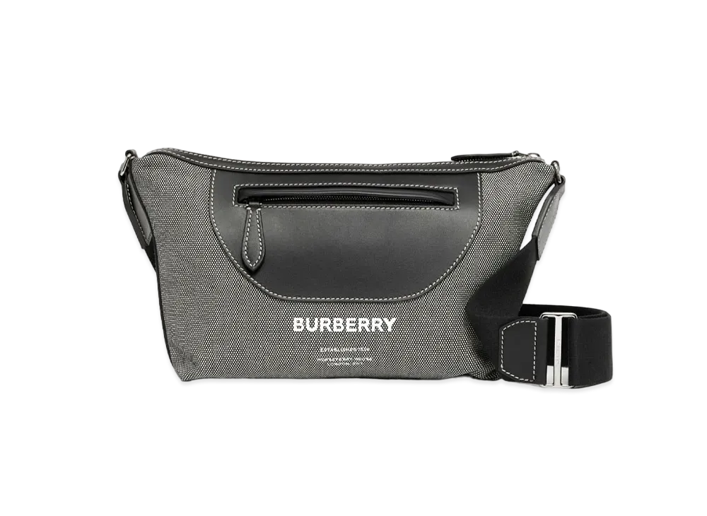 Burberry Horse Ferry Print Canvas & Leather Cross Body Bag "Black Grey"