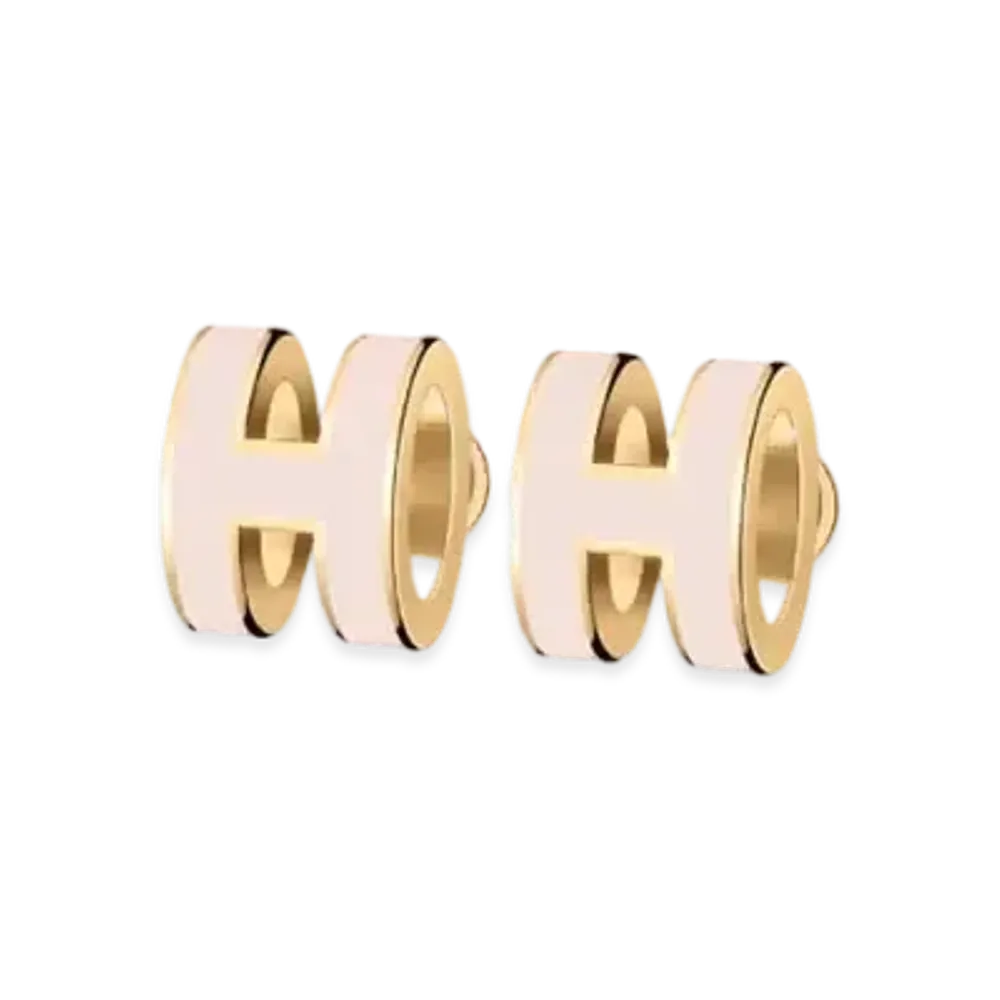 Hermes Mini Pop H Earrings "Gold/Rose Dragee"