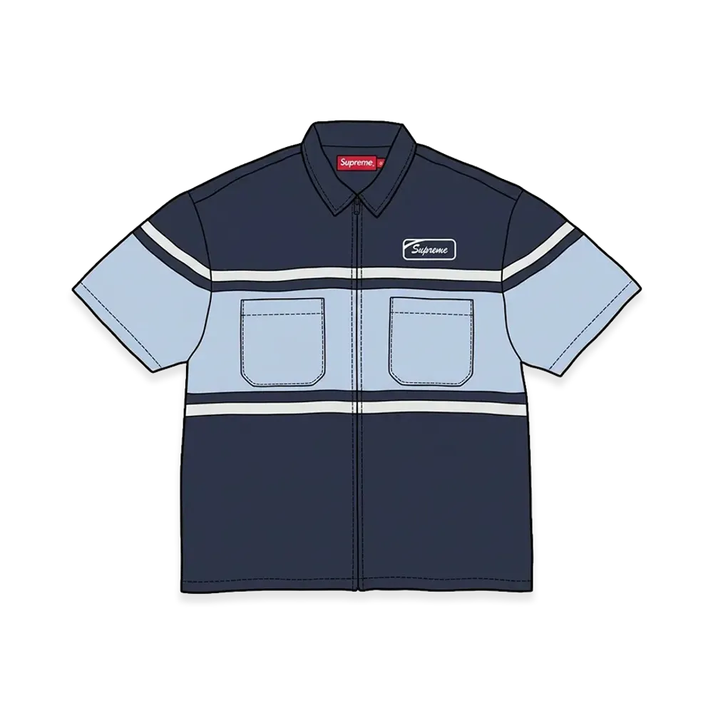 Supreme Silk Zip Up S/S Shirt "Navy"