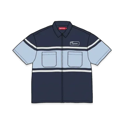 Supreme Silk Zip Up S/S Shirt "Navy"