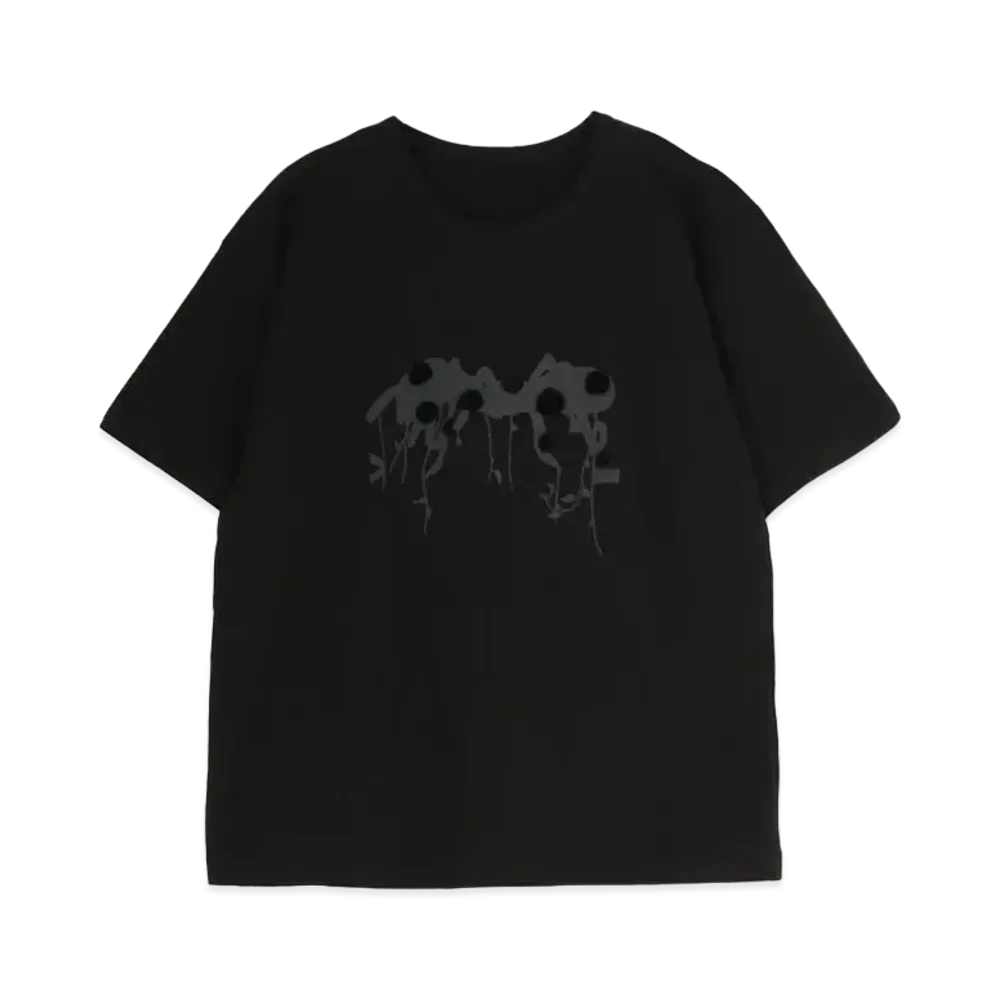 Yohji Yamamoto Y's PLAIN STITCH BUG PIGMENT FLOCKY PRINT ROUND NECK SHORT SLEEVE T "Black"