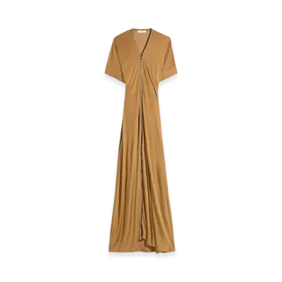 LEMAIRE Women's Viscose Cotton Jersey Zip Dress "Cinnamon Brown"