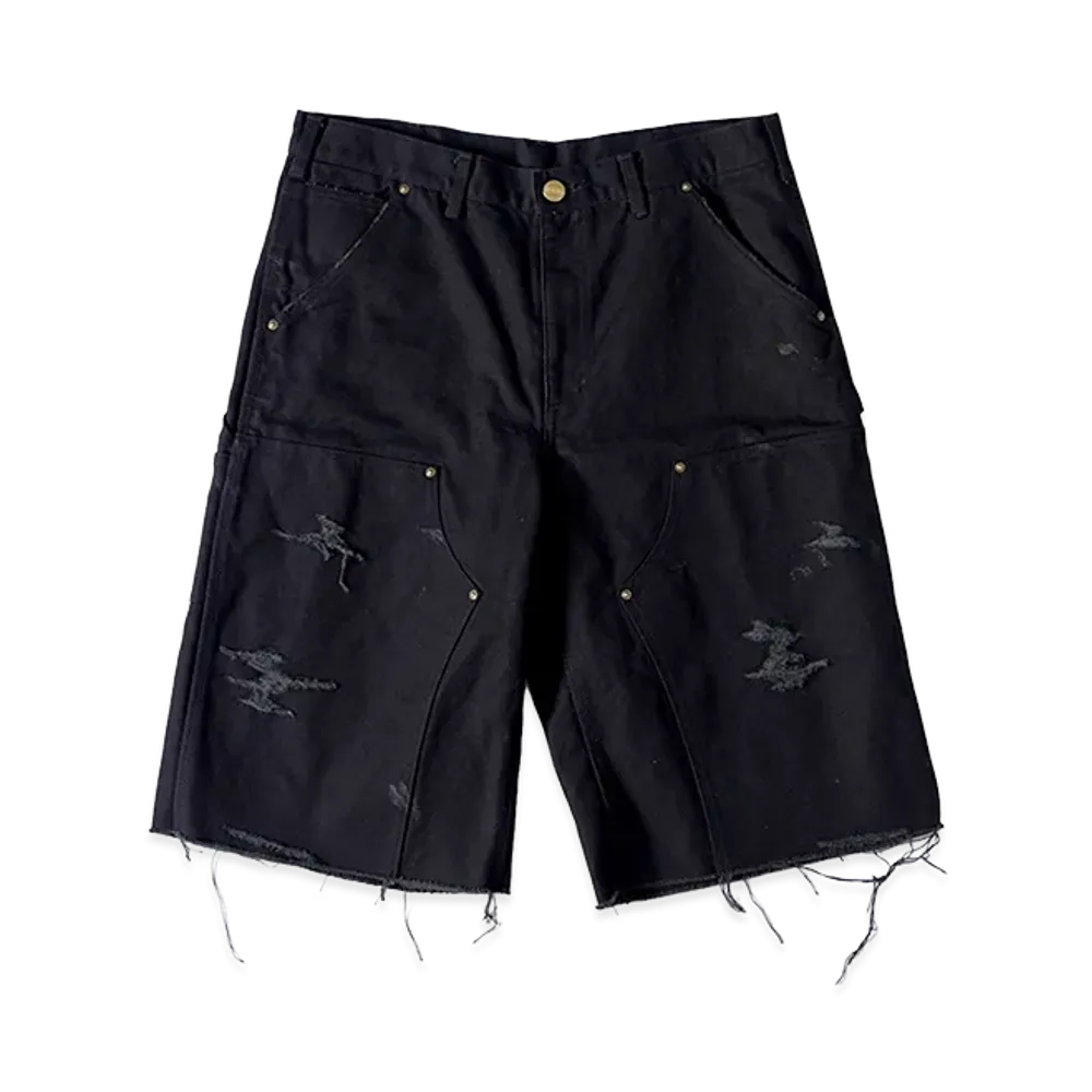 KAMIYA Boro Duck Painter Wide Bermuda Pants "Black"
