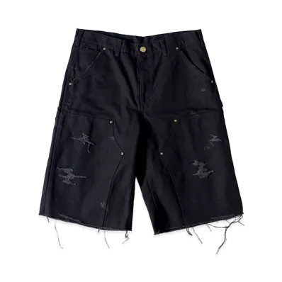KAMIYA Boro Duck Painter Wide Bermuda Pants "Black"