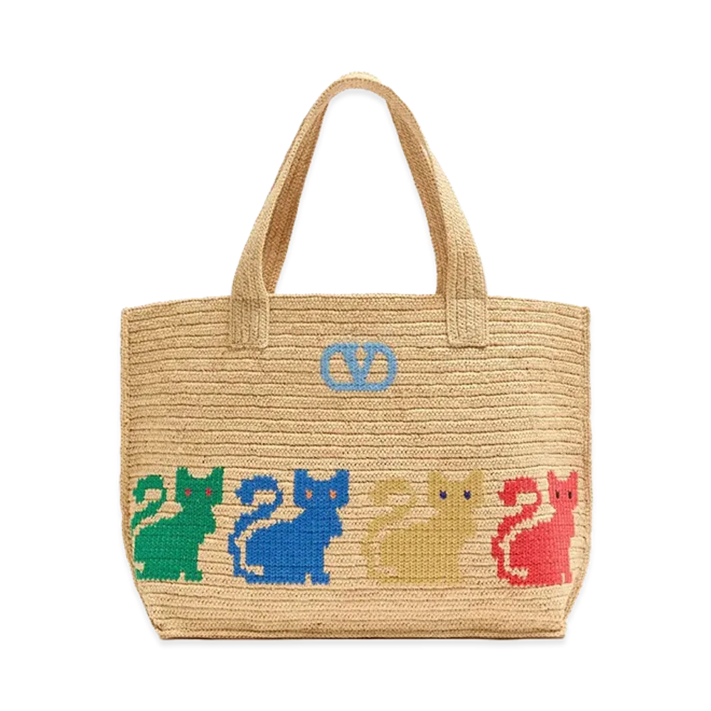Valentino Women's Raffia Vlogo Signature Shopping Bag "Beige"
