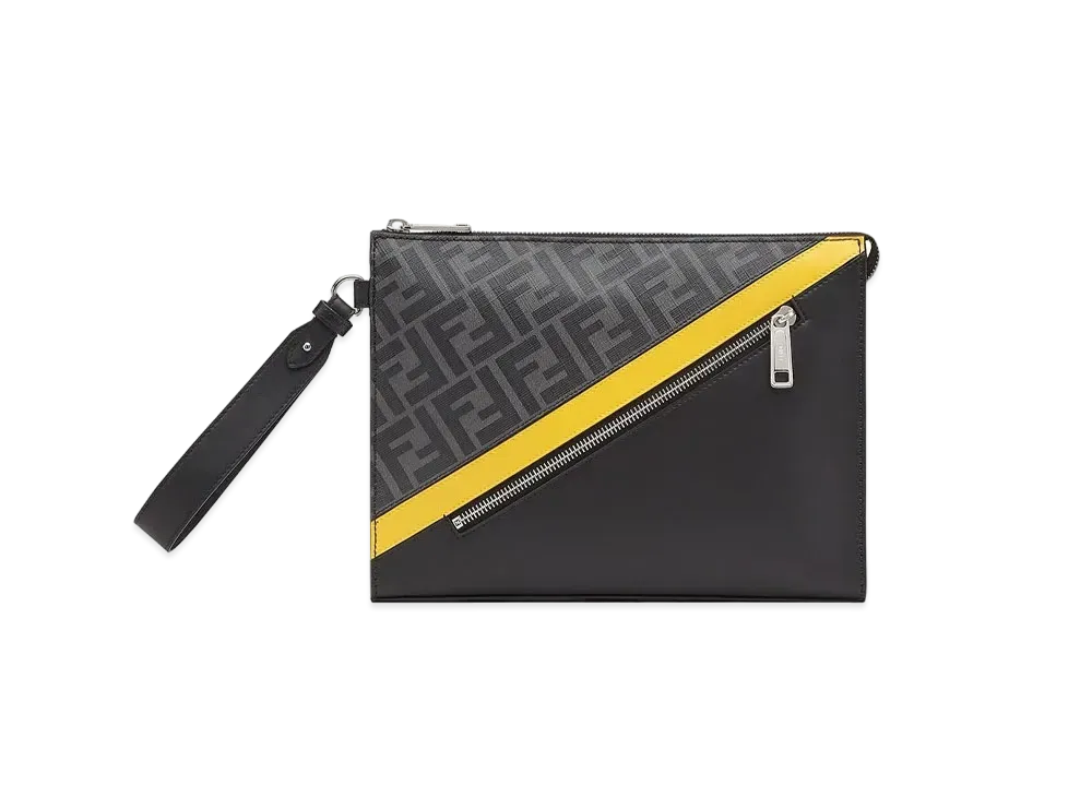 FENDI Flat Slim Clutch Fabric Pouch "Gray"
