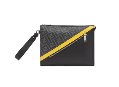 FENDI Flat Slim Clutch Fabric Pouch "Gray"