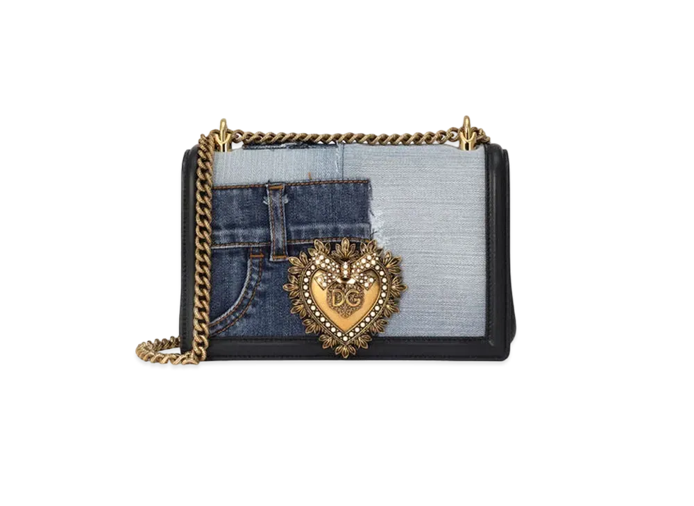 Dolce&Gabbana Devotion Bag Medium Denim Patchwork & Calfskin "Blue"
