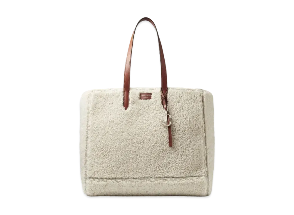 Jimmy Choo Laylin Tote Shearling Tote Bag With Smooth Calf Leather Handles "Dark Tan Natural"