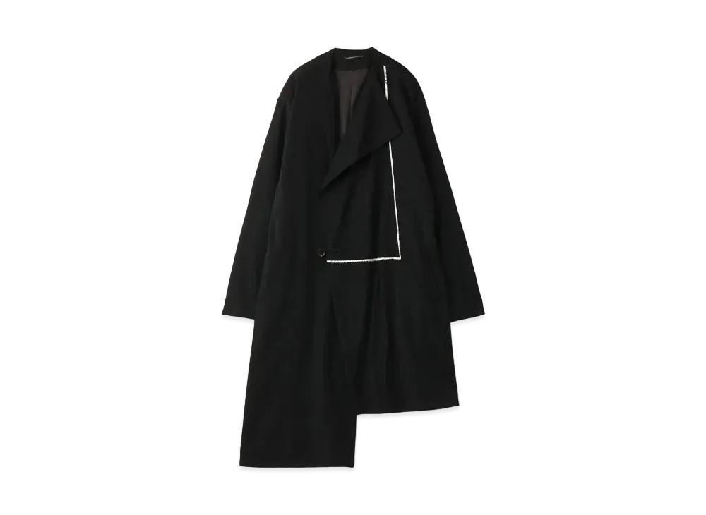 Yohji Yamamoto Y's WOOL GABARDINE ASYMME NO COLLAR COAT "Black"