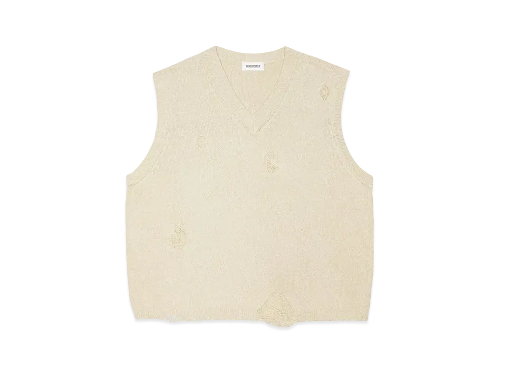 DISCOVERED DAMAGE COTTON V-NECK KNIT VEST "BONE"